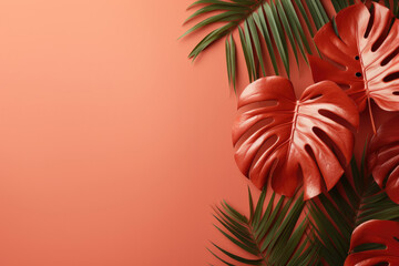 Palm tropical monstera leaves. Background for the presentation of products