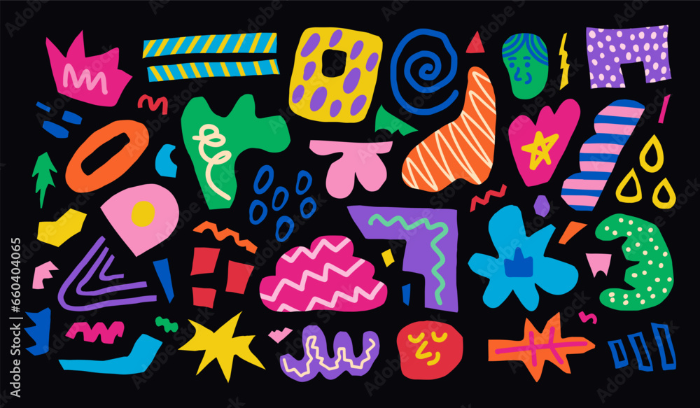 Canvas Prints abstract set of colorful hand drawn freeform, curls, forms and doodle objects. modern trendy vector 