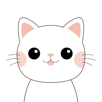 recommend clip art: White cat head face line contour silhouette icon. Big eyes. Funny kawaii smiling doodle animal. Cute cartoon funny character. Pink blush cheeks. Pet collection. Flat design Baby background.