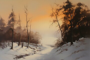 winter landscape painting. Generative AI