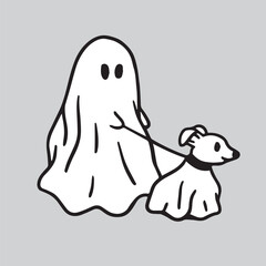 Halloween ghost  walking a fog cartoon