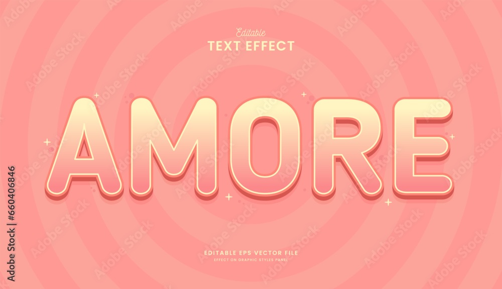 Poster decorative editable cute amore peach color text effect vector design