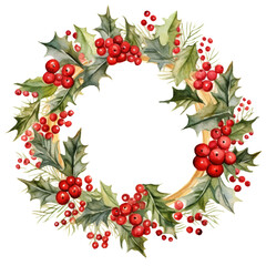 Watercolor Christmas wreath decoration  isolated clipart
