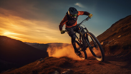 A youthful man enjoys an outdoor adventure as he rides a mountain bike in natural surroundings.