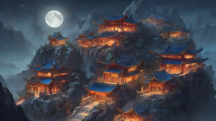Deurstickers chinese temple at night © pla2u