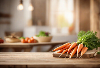 Fresh Organic Carrots on Wooden Kitchen Table