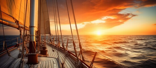 Sunset on a yacht at sea With copyspace for text