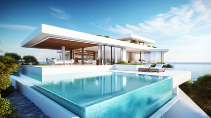 Perspective of modern house with swimming pool
