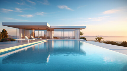 Perspective of modern house with swimming pool