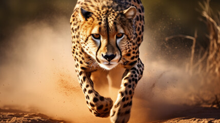 A cheetah in mid-sprint, showcasing its majestic agility and strength.