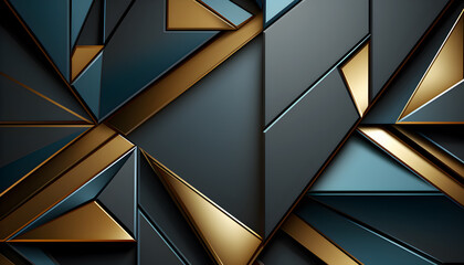 Luxurious abstract background of gold, black, emerald geometric shapes.
