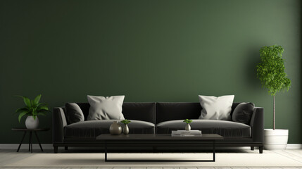 Perspective of modern luxury living room with dark green background