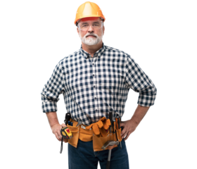 mature happy handyman isolated on transparent background