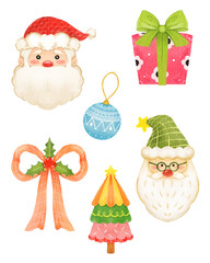 Watercolor cute set with Christmas elements isolated on white background.watercolor holiday design vector illustration.