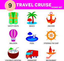 Modern travel cruise icon set editable and resizable