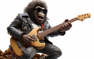 3D Cartoon Illustration of a Rocker Gorilla