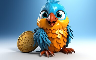 Bird Bitcoin Holding 3D illustration White Background