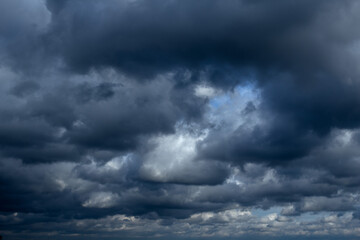 Dark dramatic sky with stormy clouds in blue and gray colors