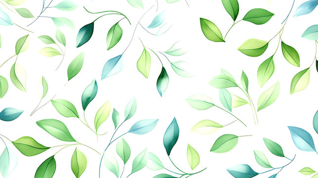 seamless leaves water color pattern on white background