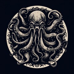 Kraken logo, black and white, AI generated Image