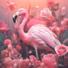 Surreal collage of flamingos in flowers. Dreamer concept