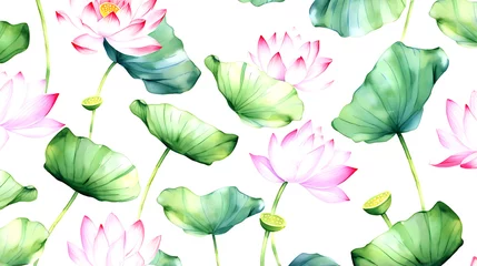 Foto op Plexiglas seamless Lotus floral water color pattern on white background © DesignBee