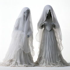 skeleton with old dress on a white