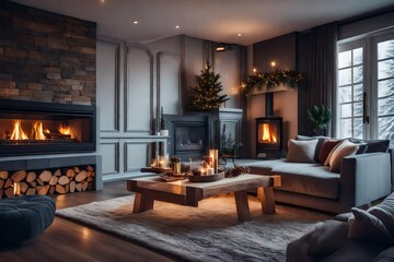 Fototapeta premium living room with fireplace