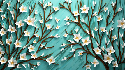 Seamless Pattern Willow Branches Hanging on above with Flowers, illustration Background