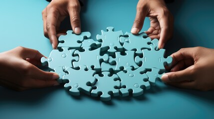 Hands Holding Jigsaw Puzzle: Business Teamwork Concept