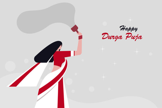 Illustration of a woman dancing in the Durga Puja Festival