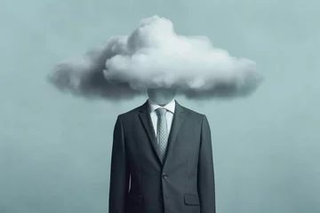 Poster Explore imagination in business with a creative concept featuring a businessman whose head is replaced by dreamy clouds. Head in the clouds concept. Ai generated © dragomirescu