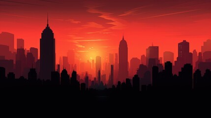 Naklejka premium Silhouette of a city full of skyscrapers, AI generated Image