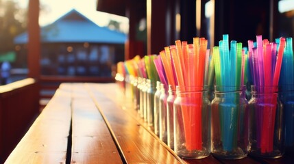 colorful plastic drinking straws background.