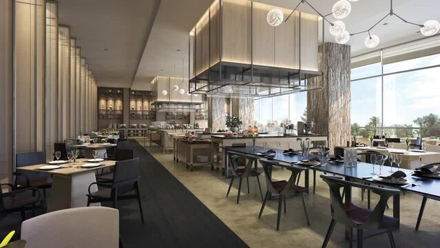 3D animation simulation of high-end self-service restaurants.3D rendering