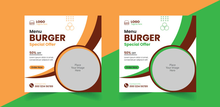 Delicious Burger Or Delicious Food Menu Social Media Post Web Banner Template Design
