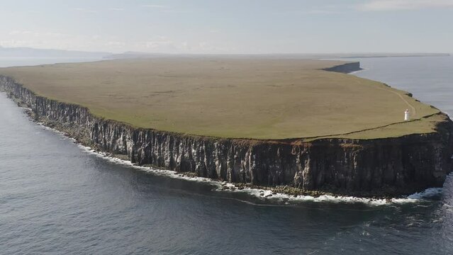 Aerial View Of Fontur Lighthouse In Langanes Peninsula, Iceland.