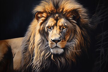 Zodiac sign of leo lion head fantasy lights dark horoscope. Generative Ai.