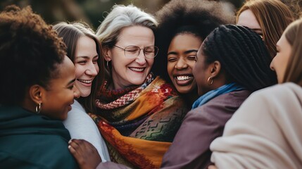 Group therapy and support. Close up photo of a several middle-aged women hug, supporting each other during psychological practice. Mental health and empathy. Empathy.