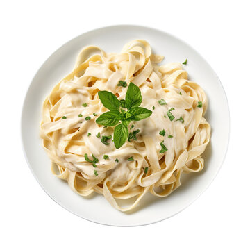 Fettucini Alfredo Plate isolated on transparent background Remove png, Clipping Path
