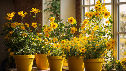 Fototapeta na wymiar Indoor plants in pots, window