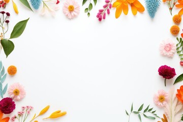 Obraz premium Colorful flowers and leaves on a white background