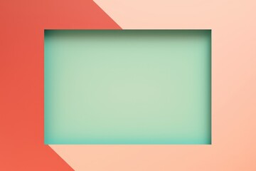 A green square in a vibrant pink and orange background