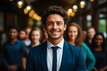 Man in suit and tie smiling for picture.