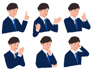 スーツのビジネスマンアイコンイラスト表情パターン６種