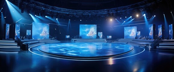 Fototapeta na wymiar A stage illuminated with vibrant blue lights