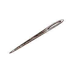Hand-drawn sketch of sewing needle. Handmade, sewing equipment concept in vintage doodle style. Engraving style.