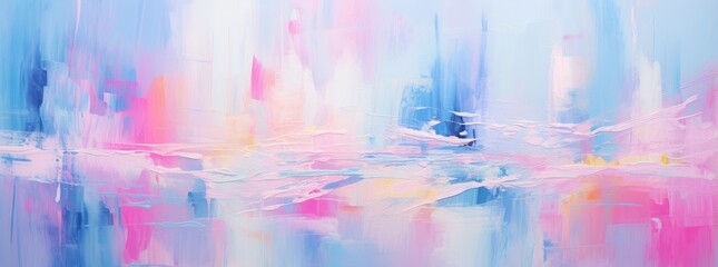 An abstract painting with vibrant blue, pink, and white colors