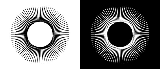 Abstract background with lines in circle. Art design spiral as logo or icon. A black figure on a white background and an equally white figure on the black side. - 660424001