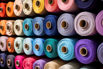 Fototapeta premium Fashion shop market material colorful cotton fabric store textile clothes design